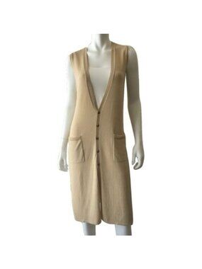 Hem & Thread Tan Side Slit Pocket Vest With Button Front